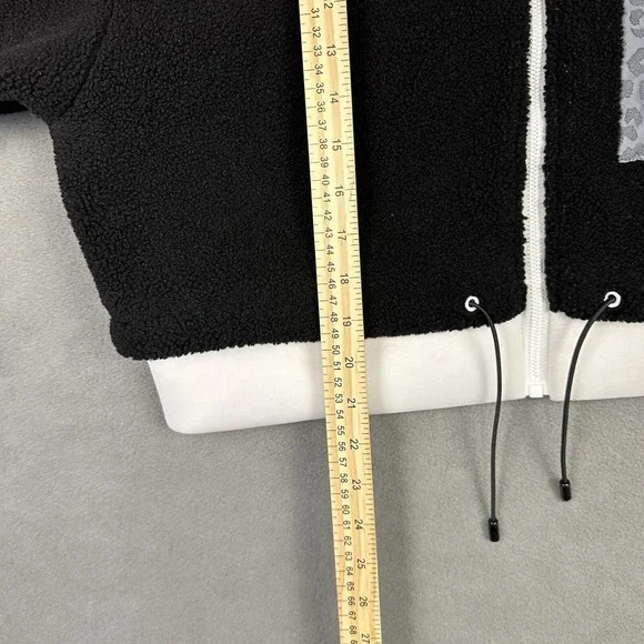 Zara Teddy Fleece & Neoprene Jacket Women's Large Black & White Full‎ Zip Animal - Picture 6 of 11